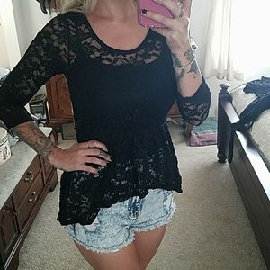 Lace black baby doll top